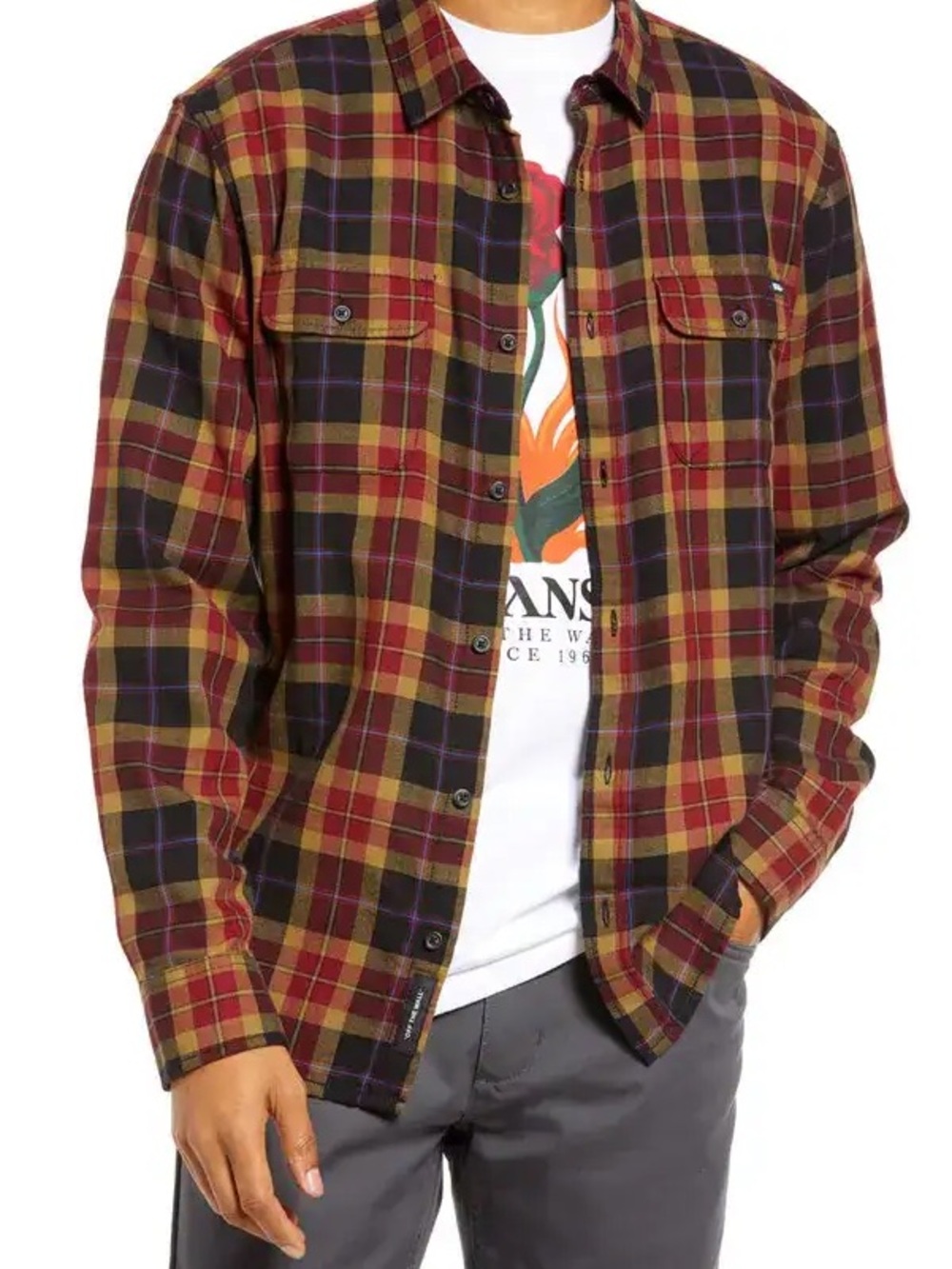 Vans Sycamore Flannel Button-Up Plaid Shirt Black Pomegranate - Size L - NWOT